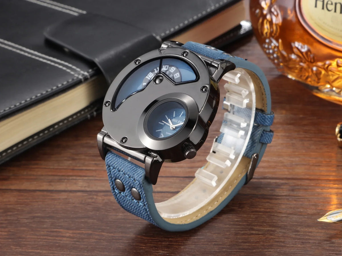 Sport Quartz Watch With Fabric Strap Irregular Alloy Case
