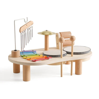 Educational Baby Toys Wooden Xylophone Bells - Montessori Music Table for Newborn Birthday Gifts