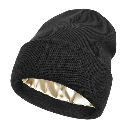 Winter Knit Beanies Womens Satin Lined Beanie Cap - Thick Chunky Plush Skull Hat for Winter