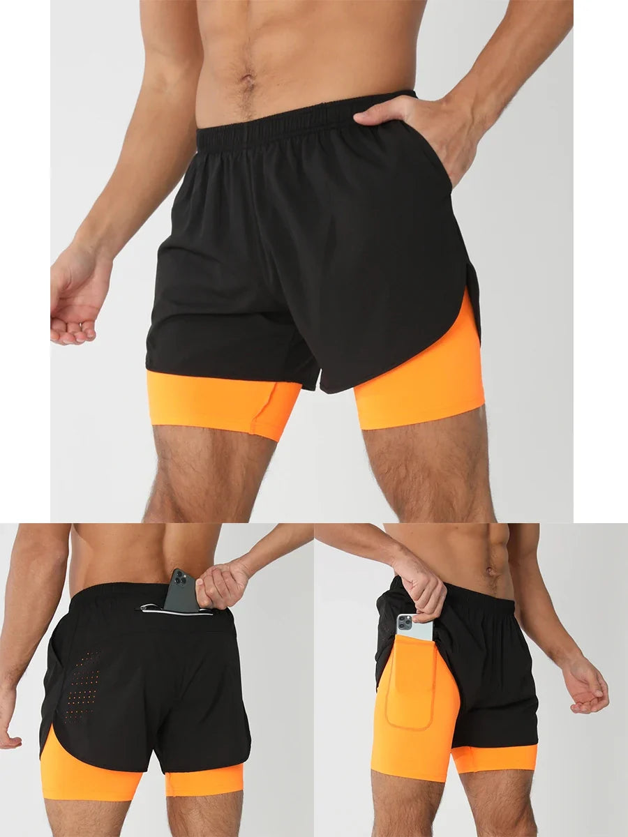 Fast-dry men's 2-in-1 running shorts - lightweight lined, polyester, for gym and summer training