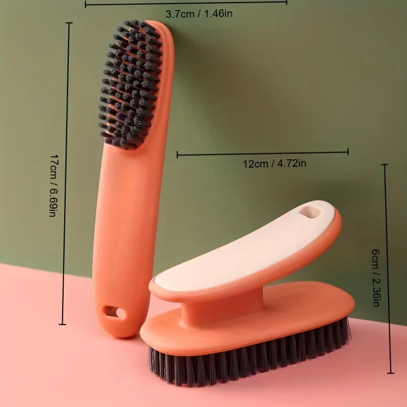 Plush Bristled 2pc Household Cleaning Brushes - Long Handle Shoe & Clothes Brush Kit