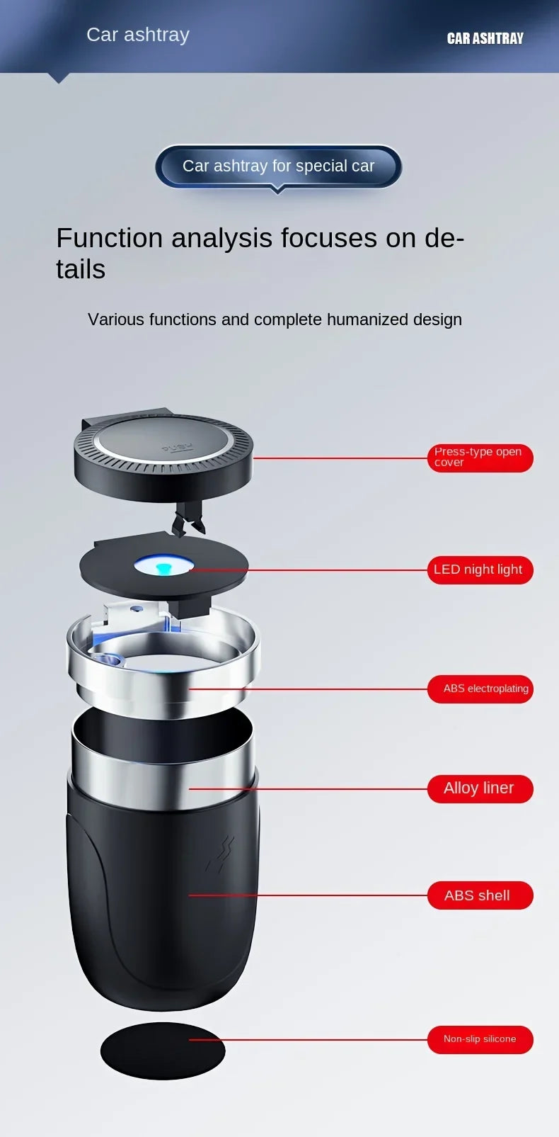 Car Ashtray One-Click Opening with LED Light - Splash Proof Alloy Liner, Vehicle Interior Accessory Fall 2026 Gift
