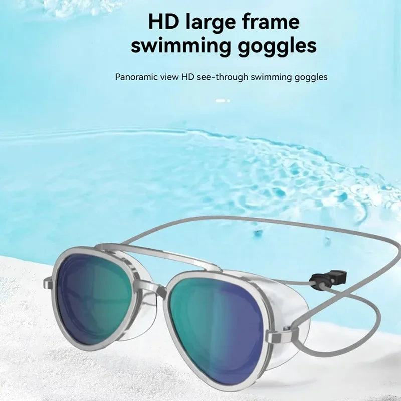 Full View Retro Frame Unisex Pool Swim Eyewear 2026 – Wide Angle Anti-Fog Swimming Goggles