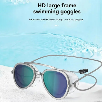 Full View Retro Frame Unisex Pool Swim Eyewear 2026 – Wide Angle Anti-Fog Swimming Goggles