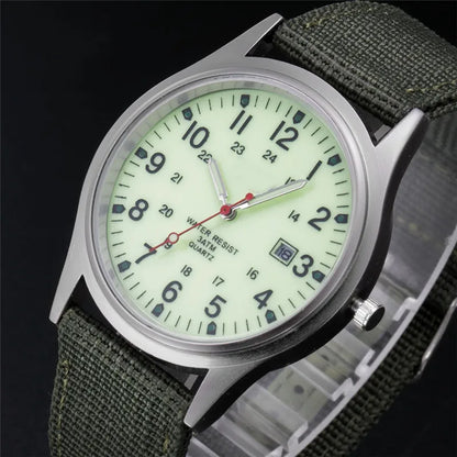 Field Quartz Watch Nylon Strap Military Style Date Luminous