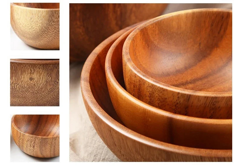Wooden Acacia Bowl Japanese Style Salad Bowl Ramadan