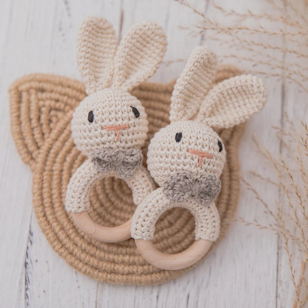 Crochet Baby Rattle Bunny Teether Newborn Sensory Toys