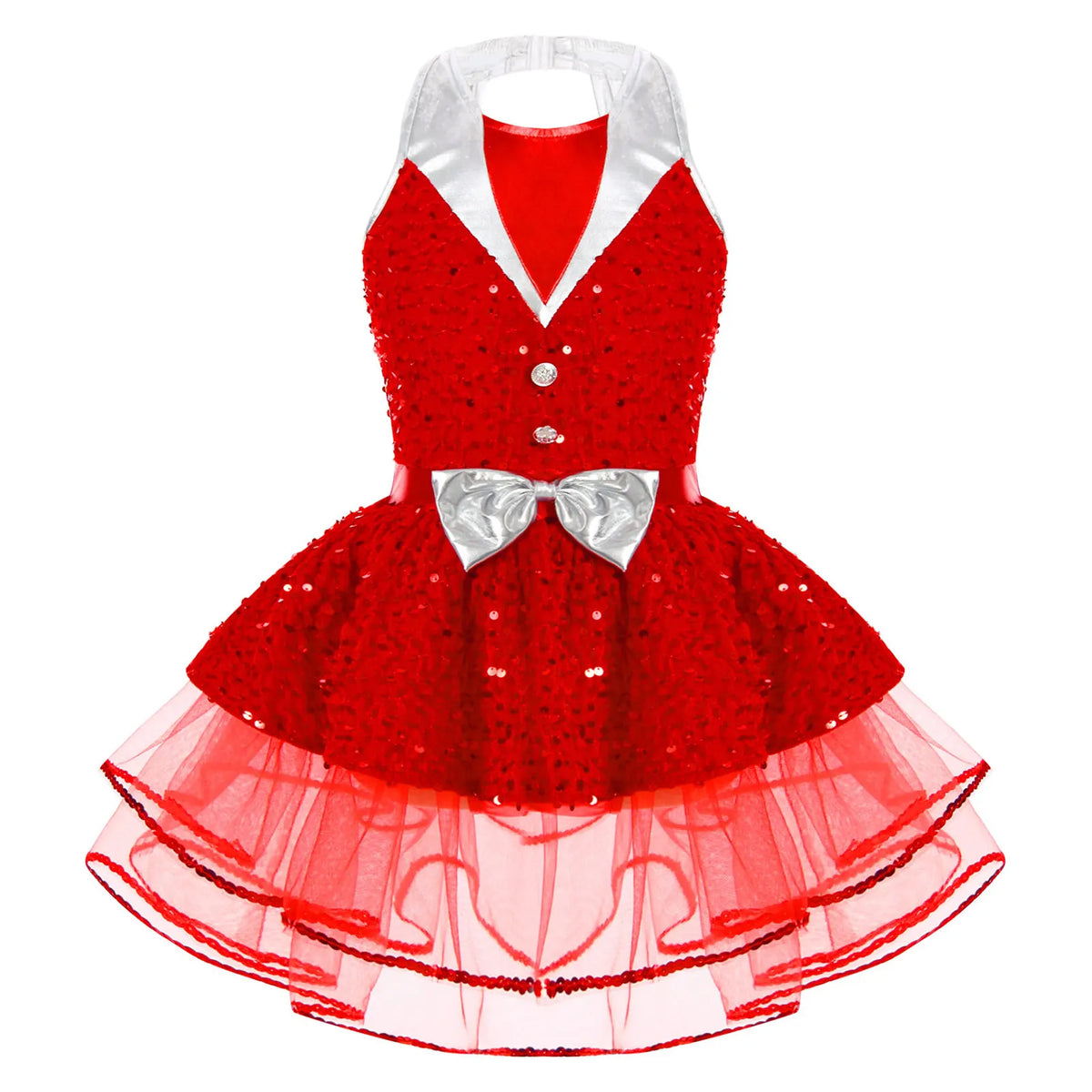 Light girls' leotard - sequined skirted tutu, polyester, for ballet and dance performances