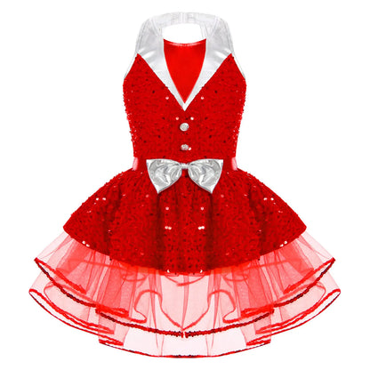 Light girls' leotard - sequined skirted tutu, polyester, for ballet and dance performances