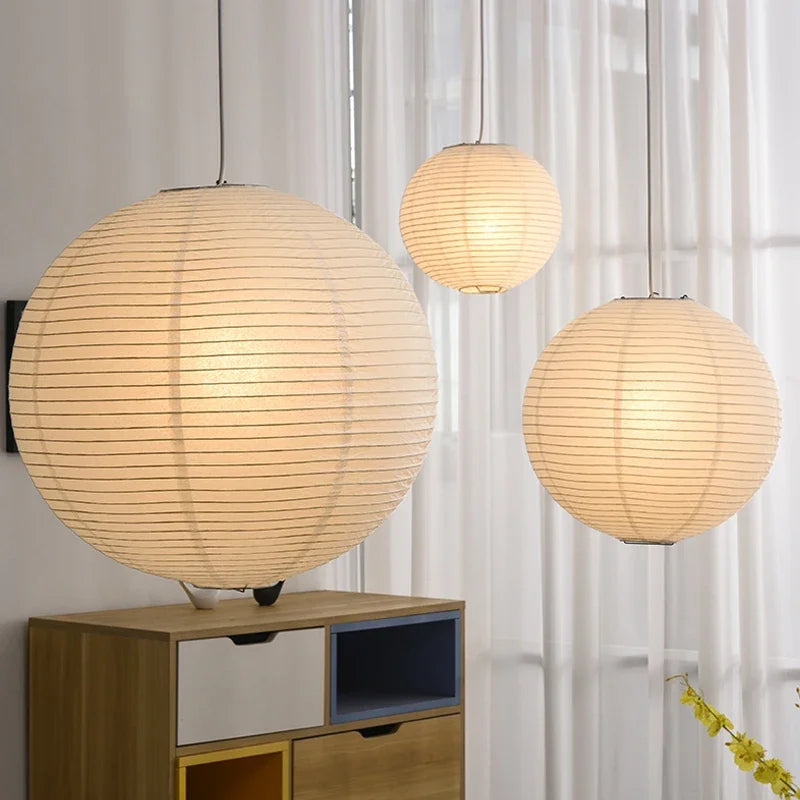 Pendant Japandi Lamp Wabi Sabi Rice Paper Round LED Dimmable