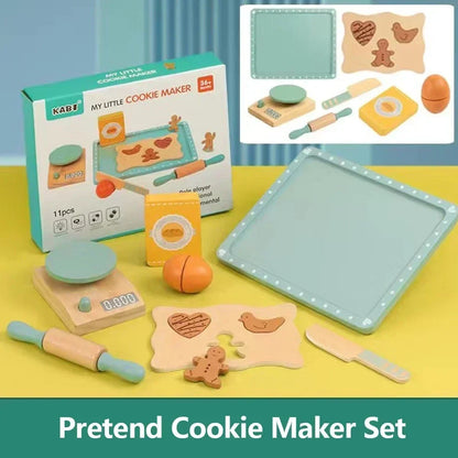 Wooden Kids Coffee & Cookie Maker Toy Kit - Educational Pretend Play Kitchen Gift for Boys & Girls