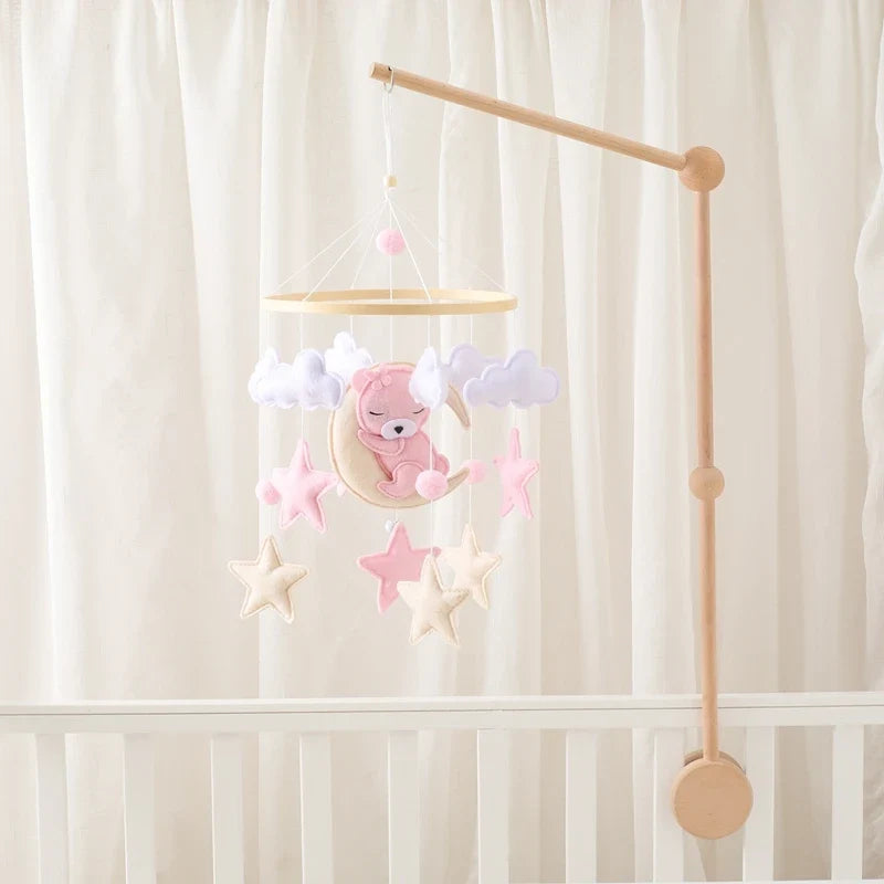 Crib Wooden Mobile Felt Bear Musical Newborn Sensory Toys