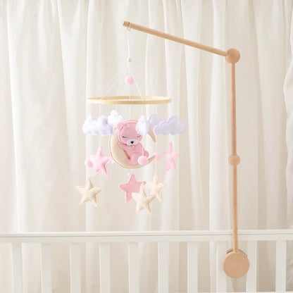 Crib Wooden Mobile Felt Bear Musical Newborn Sensory Toys