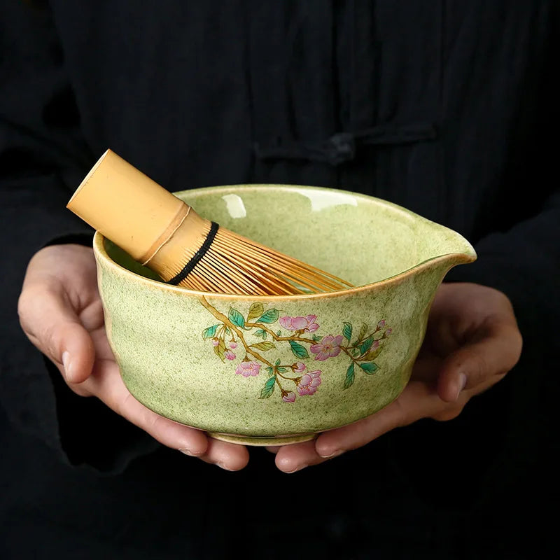 Matcha Tea Kit Porcelain Bowl Bamboo Whisk Traditional Box