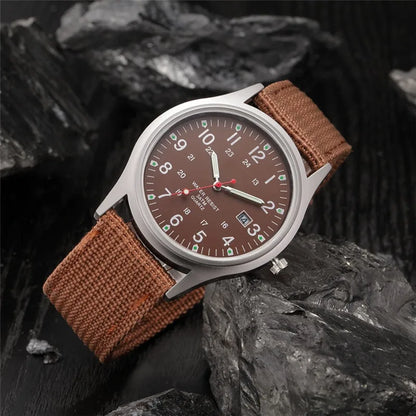 Field Quartz Watch Nylon Strap Military Style Date Luminous