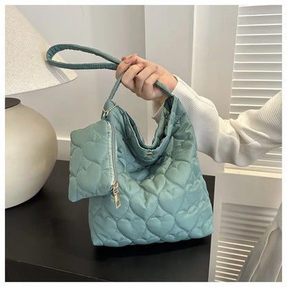 padded square shoulder bag, polyester, casual everyday – Cozy women's quilted tote