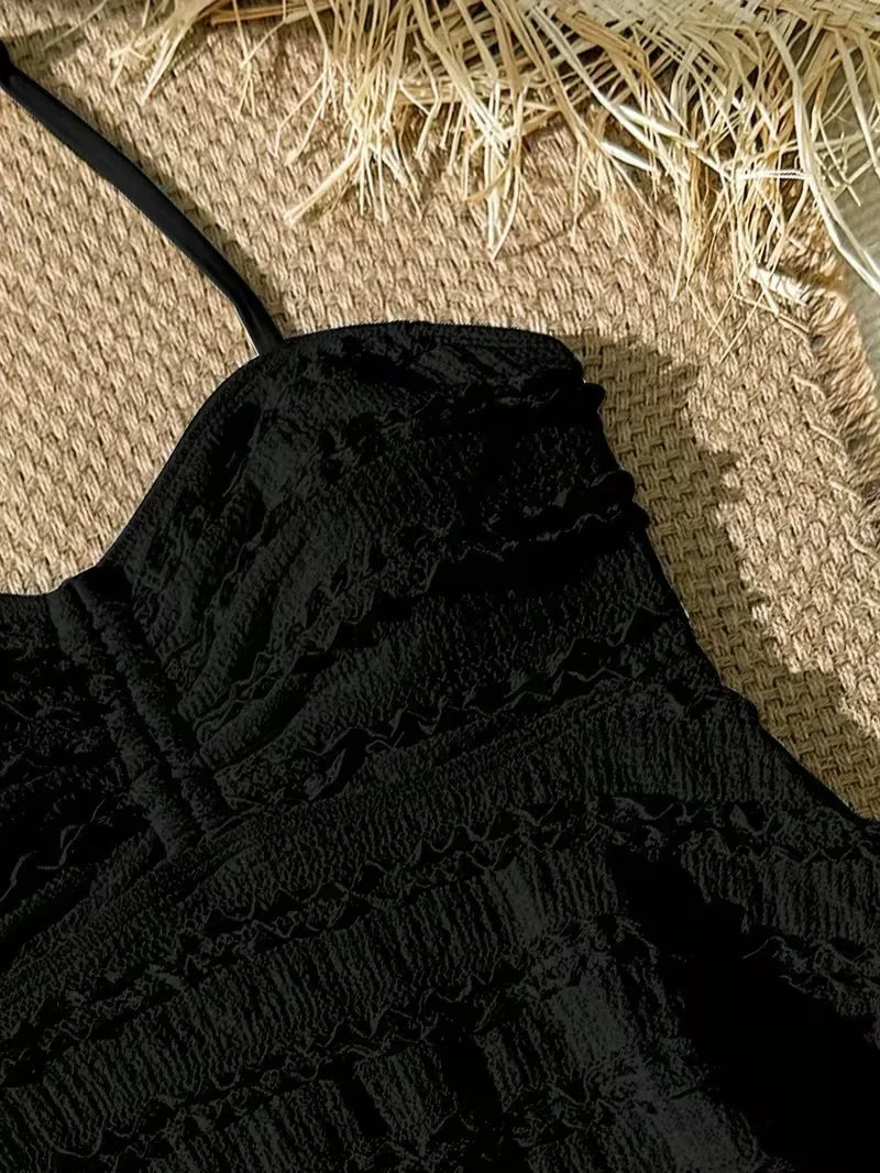 Light girls’ bikini set - two-piece, textured lace-like fabric, polyester, for summer beach vacation