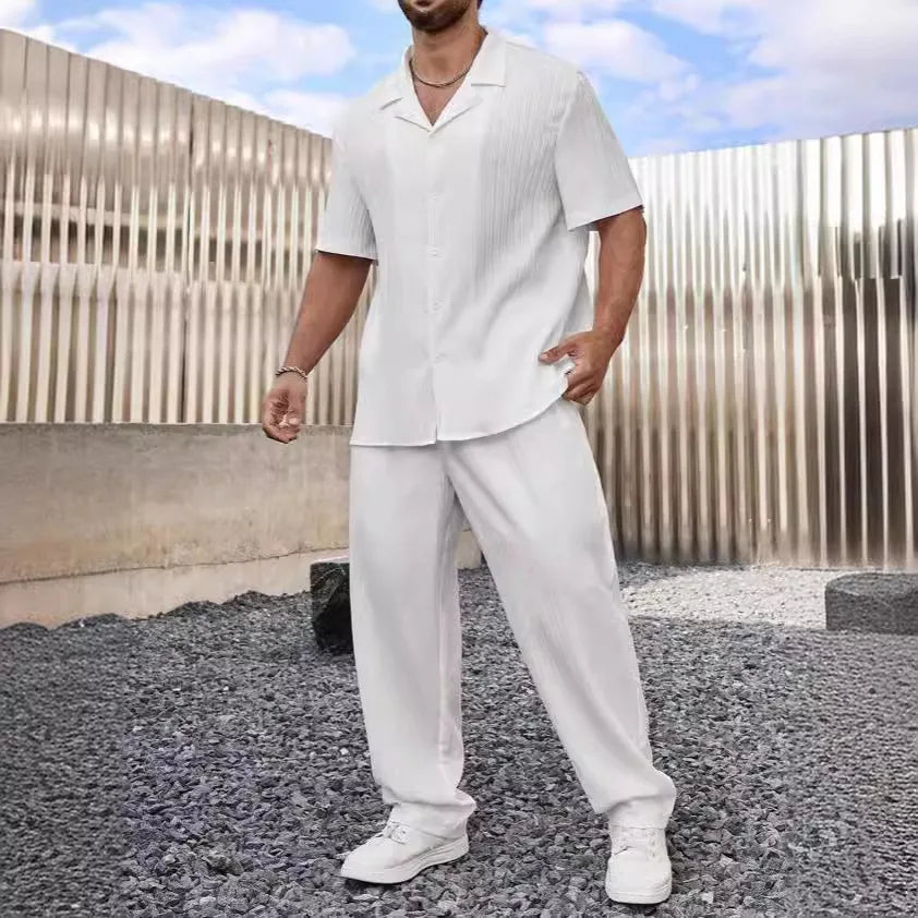 Elegant Men's Shirt and Pants Set, Lightweight Breathable Fabric, Tailored Fit for Versatile Style-3