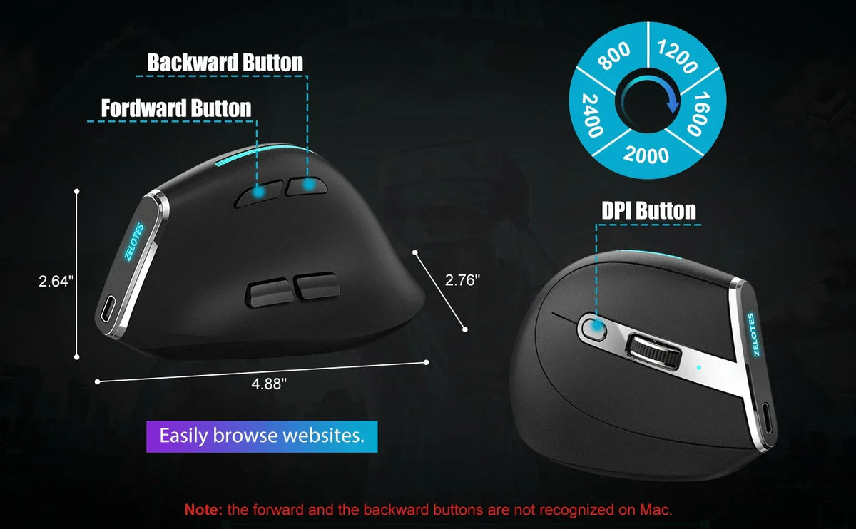 Bluetooth Vertical Comfort-Grip Mouse With OLED Screen