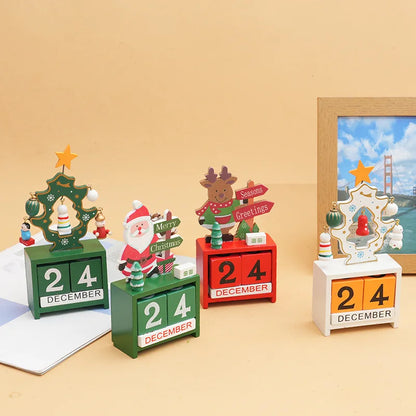 Wooden Christmas Countdown Calendar Ornament Tabletop Decor