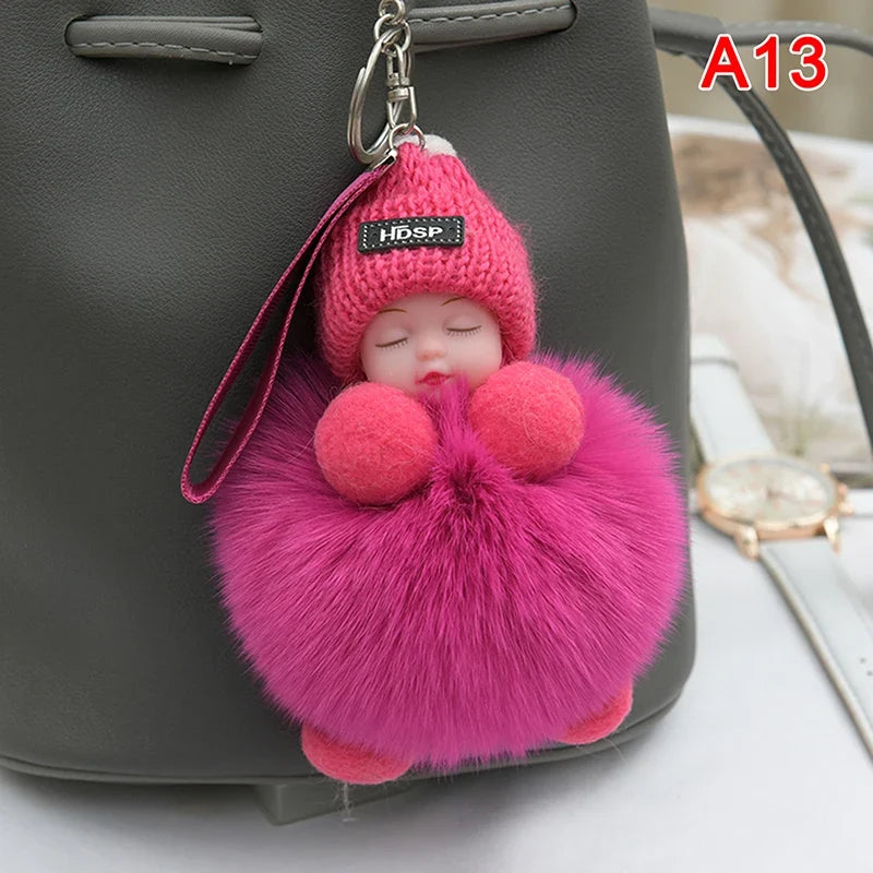 Sleeping Pompom Baby Keychain Plush Bag Charm Cute Gift