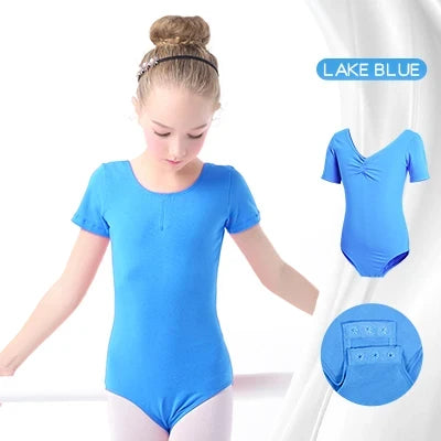 Plush girls ballet leotard - drawstring neckline, ruched front, cotton knit, for dance class