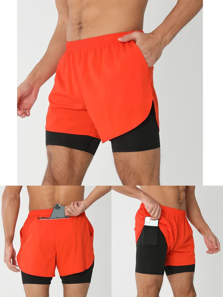 Fast-dry men's 2-in-1 running shorts - lightweight lined, polyester, for gym and summer training