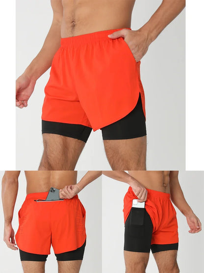 Fast-dry men's 2-in-1 running shorts - lightweight lined, polyester, for gym and summer training