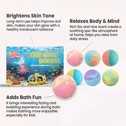 Kids Bath Bombs Kit 6 Pcs Colorful Fizzy With Surprise Inside Moisturizing Formula Birthday Gift