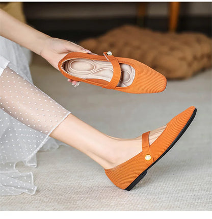 Women Stretchy Mary Jane Flats - Ribbed Knit For Spring