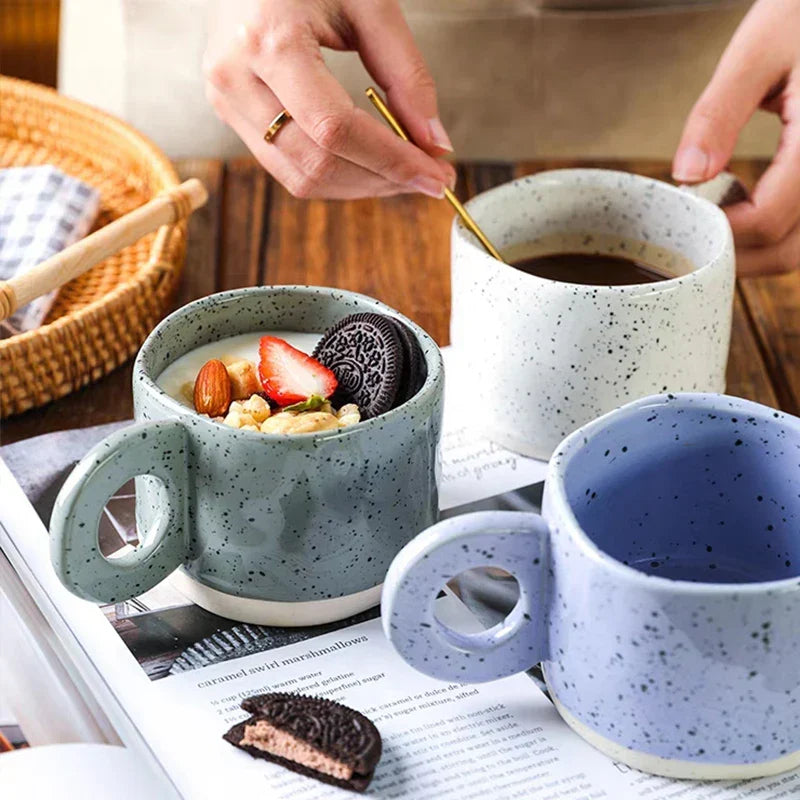 Ceramic Mug 300ml Porcelain Ring Handle Speckled Handmade Contemporary Coffee Cup Fall 2025 Cozy Gift