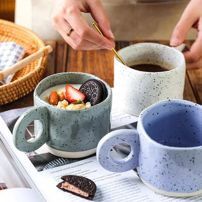 Ceramic Mug 300ml Porcelain Ring Handle Speckled Handmade Contemporary Coffee Cup Fall 2025 Cozy Gift