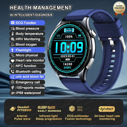 Smartwatch2025 Edition ECG and PPG Health Monitor With Uric Acid and Lipid Tracking NFC 1.56 Inch AMOLED Fall