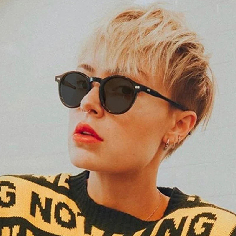 Retro Round Sunglasses for Women Men Vintage Black UV400 Outdoor Eyewear Trendy Sun Glasses