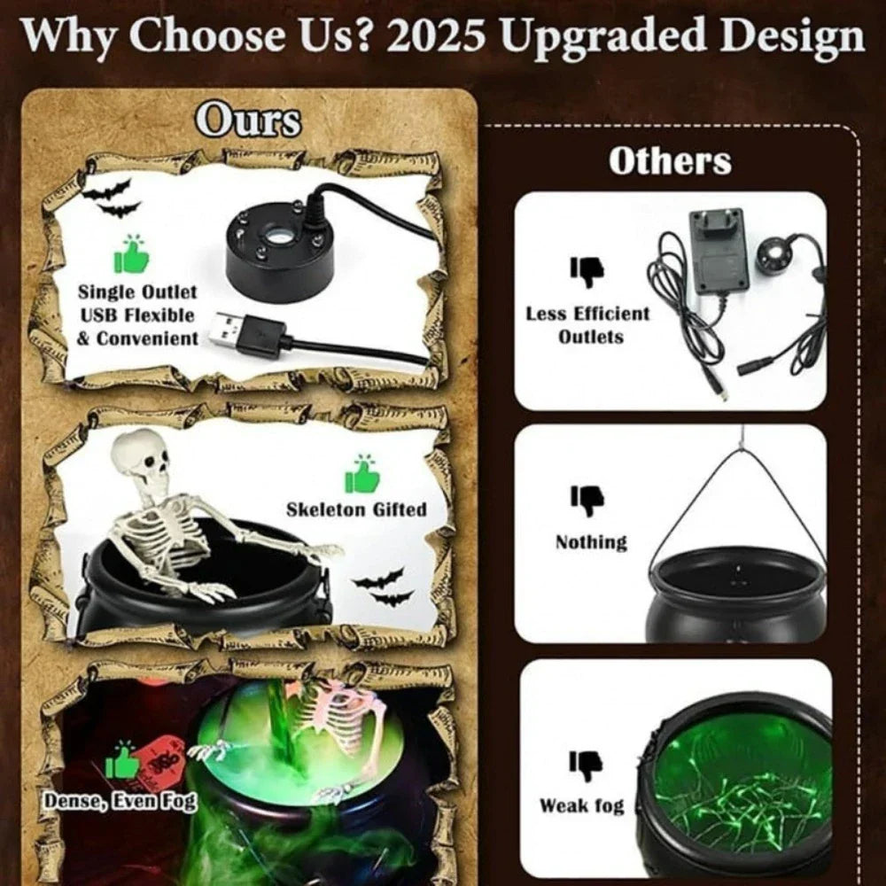 Cauldron Witch Fog Machine Halloween Prop With LED Glow