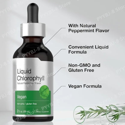 Chlorophyll Liquid Drops Mint Flavor 59 ml, Non-GMO Gluten-Free Herbal Dietary Supplement for Wellness Fall 2026 Trend