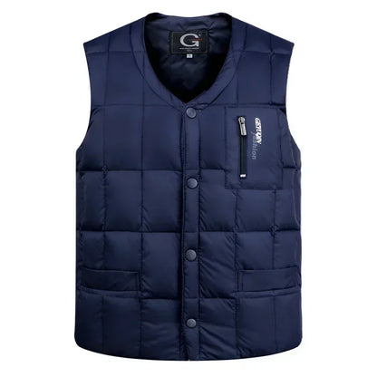 Light Men's Down Vest - V Neck, Polyester, Winter