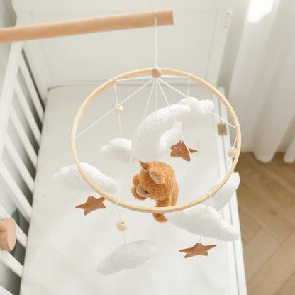 Crib Wooden Mobile Felt Bear Musical Newborn Sensory Toys