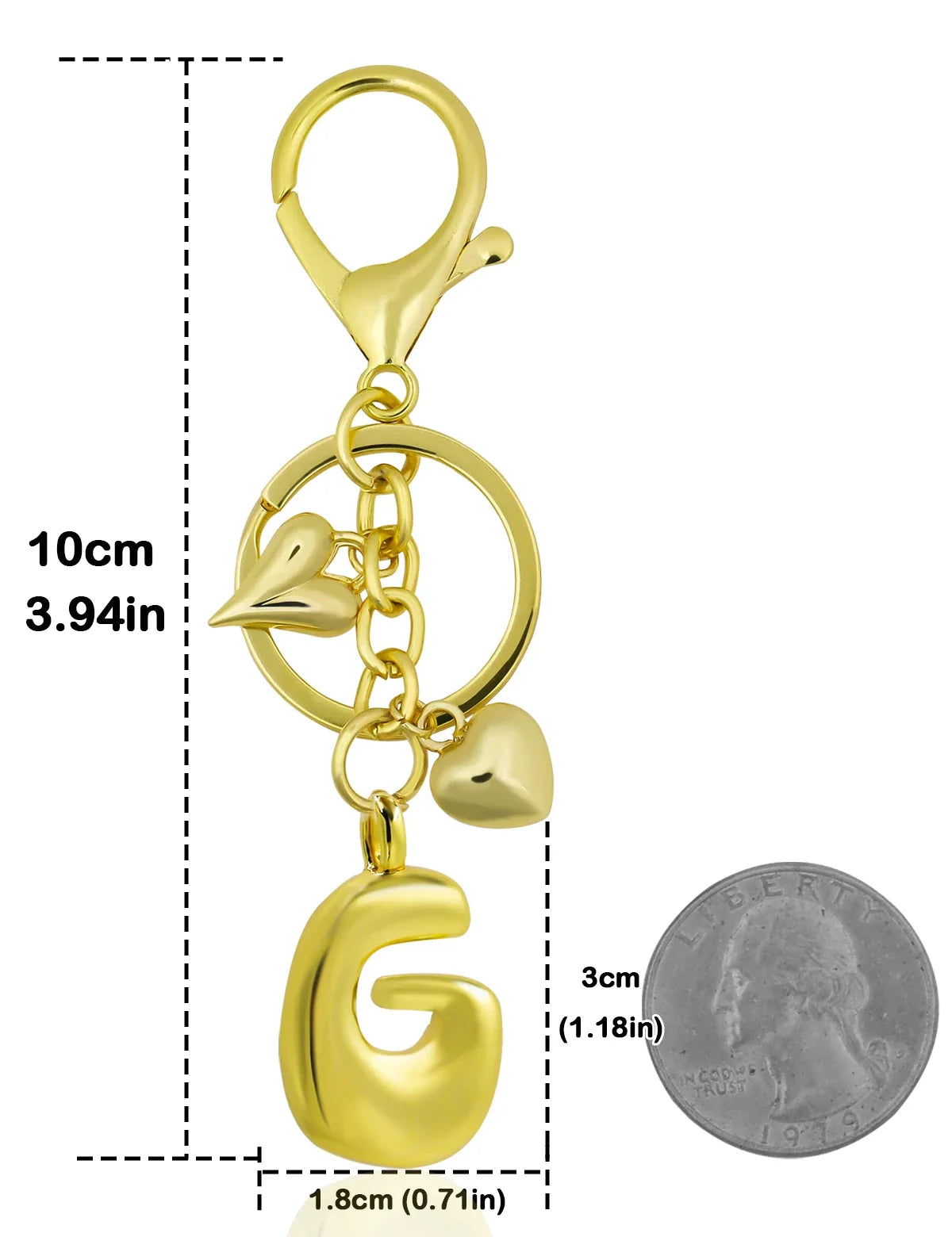 Keychain Personalized Gold Bubble Letter Bag Charm Gift