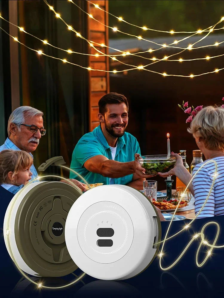 USB Battery-Powered Travel-Friendly Atmosphere Lantern Garden Tent Decor 2026 – 2-in-1 LED Reel Camping String Light