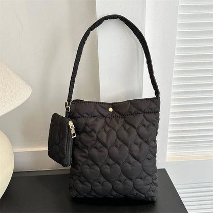 padded square shoulder bag, polyester, casual everyday – Cozy women's quilted tote