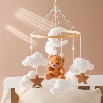 Crib Wooden Mobile Felt Bear Musical Newborn Sensory Toys