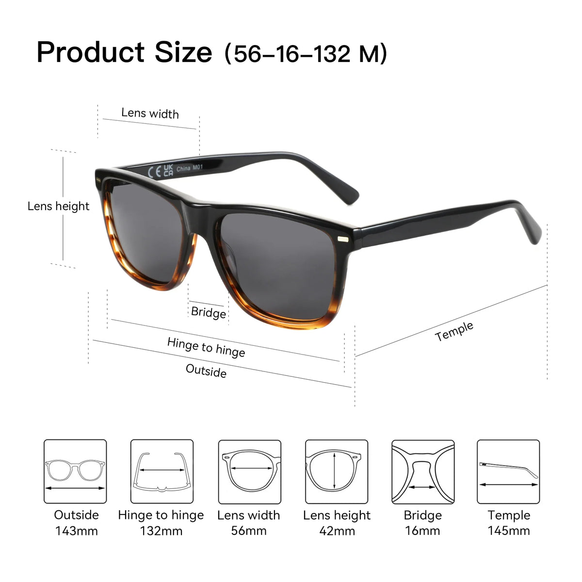 Polarized Sunglasses Square Acetate Frames UV400 Protection Unisex Timeless Design
