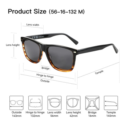 Polarized Sunglasses Square Acetate Frames UV400 Protection Unisex Timeless Design