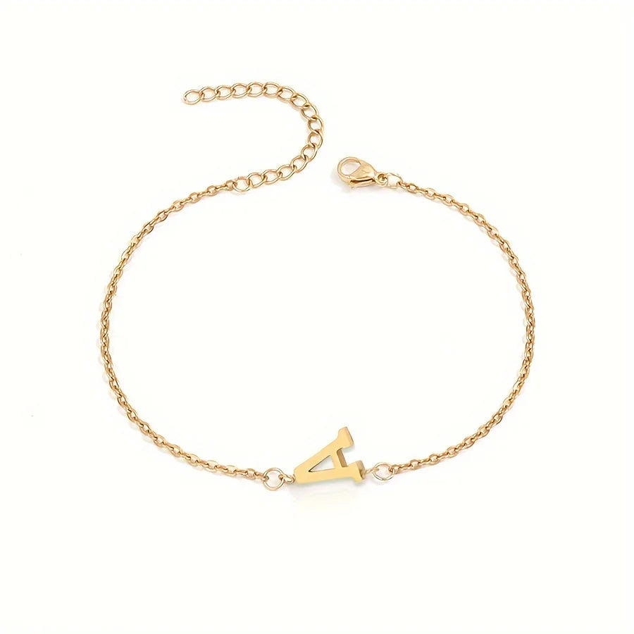 Letter Initial Bead Bracelet Thin Chain Minimalist Elegant