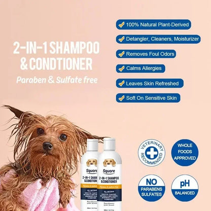 Organic 2-in-1 Puppy Shampoo & Conditioner - Moisturizing Pet Grooming Maintenance for Sensitive Skin