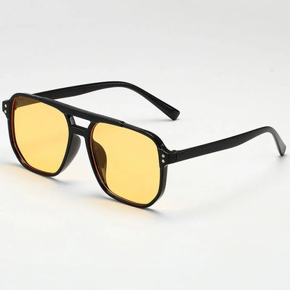 Big Vintage Square Sunglasses for Men Women - Unisex UV400 Black Lens Designer Shades