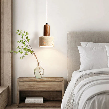 Japanese Japandi Pendant Light Wood And Travertine Bedside Lamp