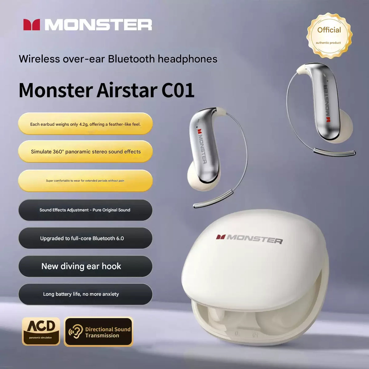 Bluetooth Headphones Ear Hook Cordless Noise Canceling Water-Resistant Fall 2026 Gift
