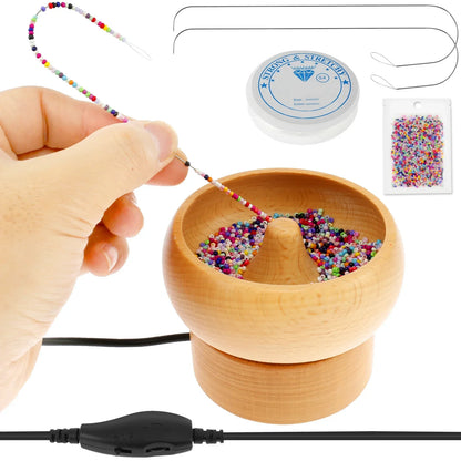 Bead Stringing Machine Motor-Driven Wooden Spinner Craft Device Back To School 2025 Fast Bracelet Necklace Maker